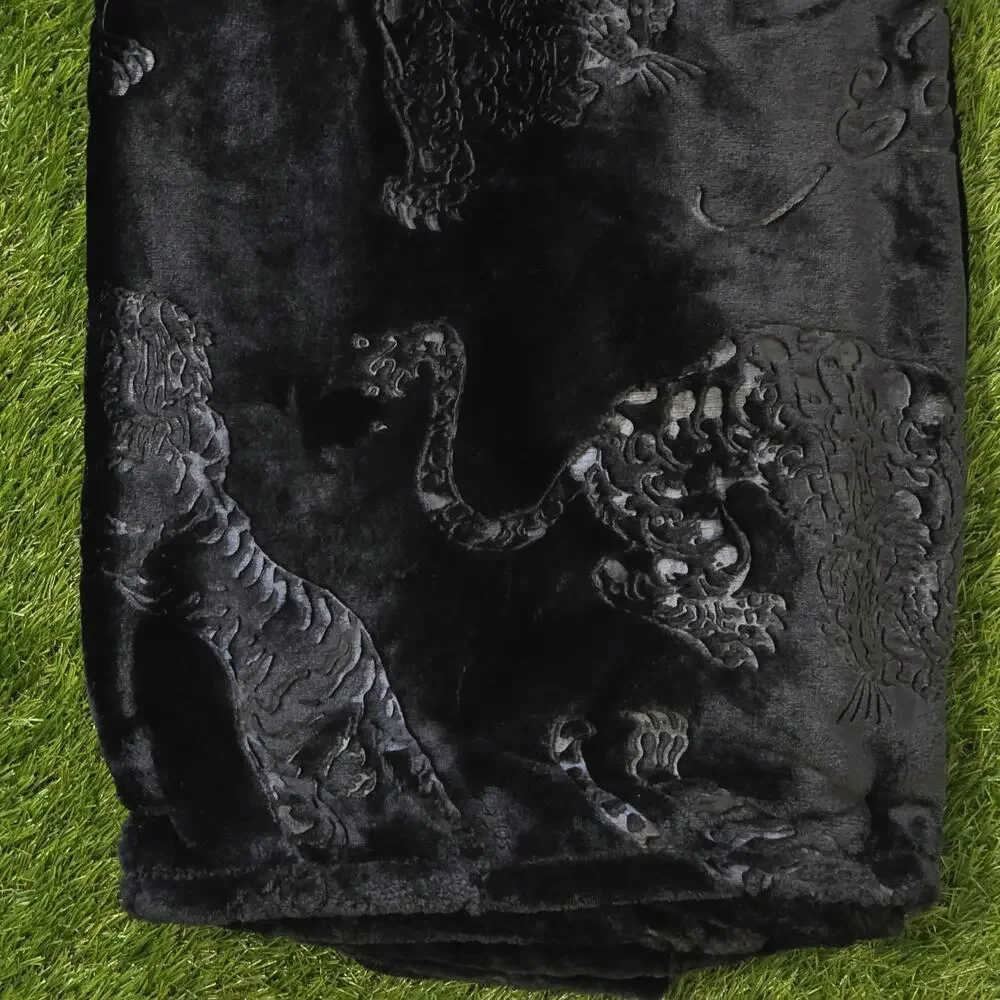 Ed Hardy AOP Black Embossed Printed Plush Throw Blanket Size 60x70 New